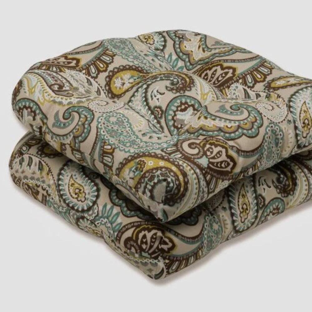 Pillow Perfect 'Tamara Paisley Quartz' Outdoor Wicker Seat Cushion (Set of 2)